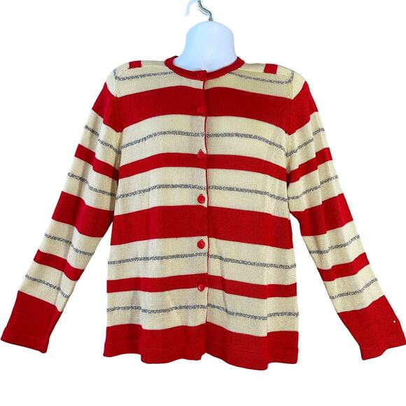 Bleyle Sweaters - VINTAGE 80s Bleyle Sport Candy Cane Stripe Cardigan Sweater Size Large